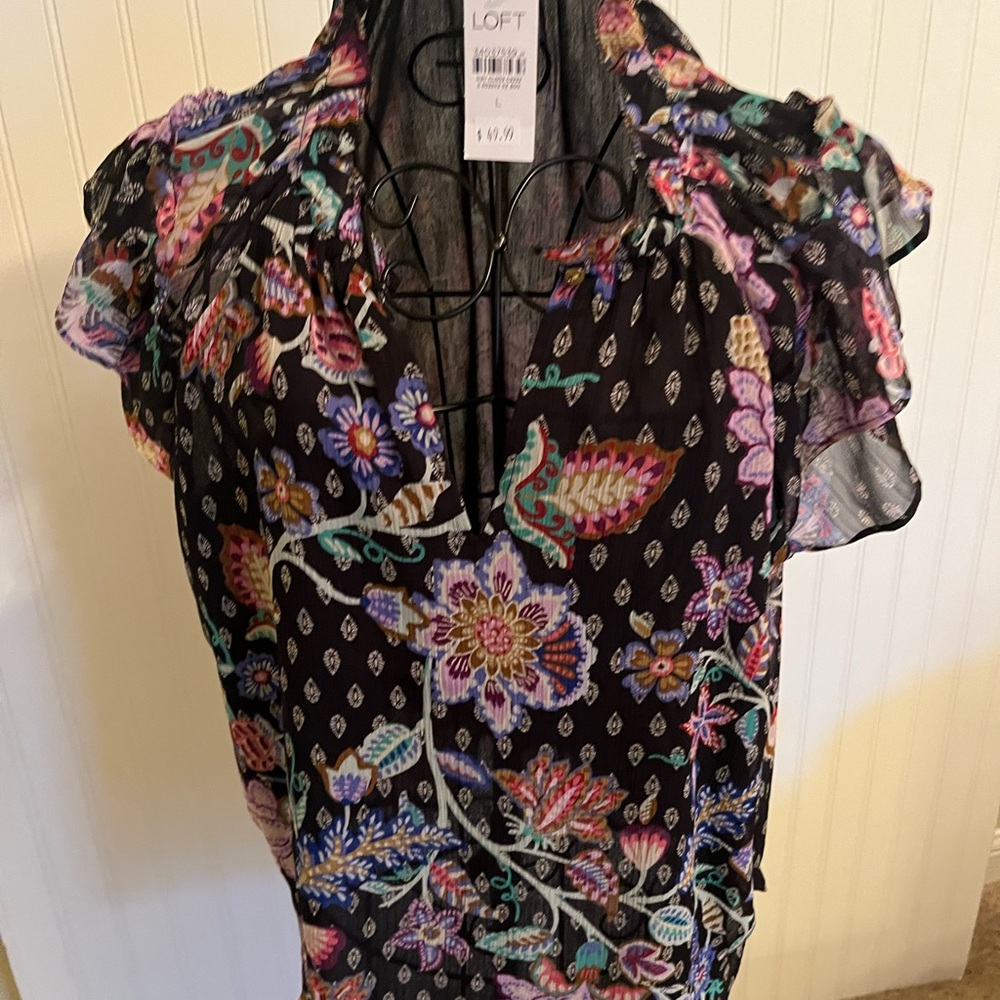 Loft Floral Sheer Black Floral Blouse